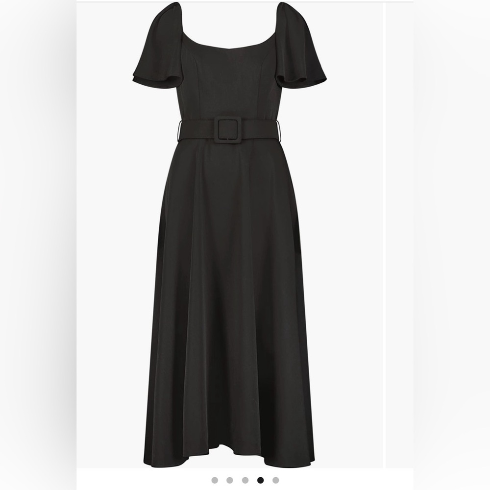 Mac Duggal Ruffle Crepe Black Belted Midi Dress